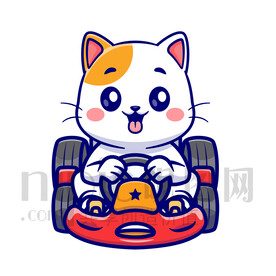 可爱卡通开卡丁车的猫咪