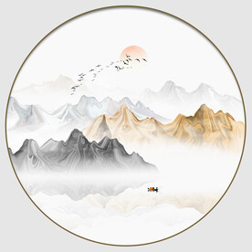 圆形水墨山水画