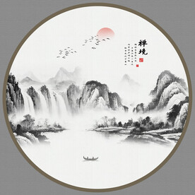 圆形禅意山水画