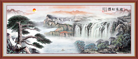 迎客松瀑布山水画装饰图