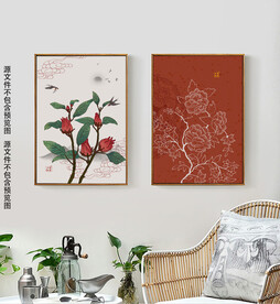 新中式简约花卉意境餐厅装饰画