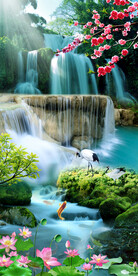 流水生财高山流水玄关装饰画