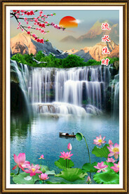 流水生财瀑布山水画