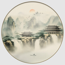 圆形水墨江南水墨画