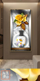 新中式简约风金属花卉立体玄关画