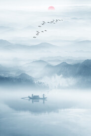 新中式水墨山水玄关画