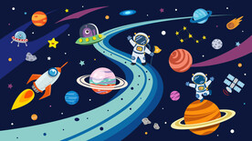 外太空宇航员卡通宇宙星球背景墙