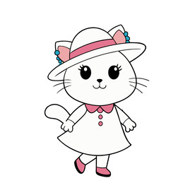 矢量动物可爱戴帽子的猫女士