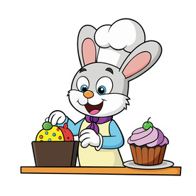 矢量动物兔子厨师烹饪美食