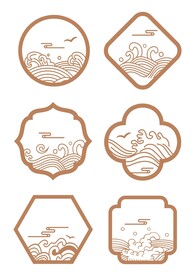 中式浪花海水纹中国风古典边框