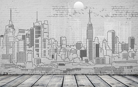 手绘城市墙砖背景墙