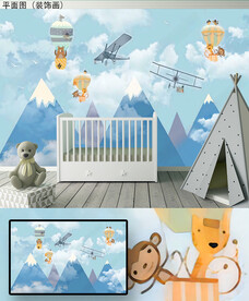 现代简约气球云彩天空卡通背景墙