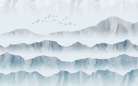 抽象山峰飞鸟简约室内背景墙