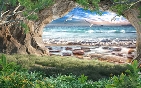 山洞石头墙沙滩海景d背景墙