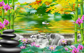 美景流水生财自然风光背景墙