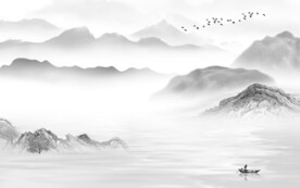 高档 淡雅灰山水画 TIf分层