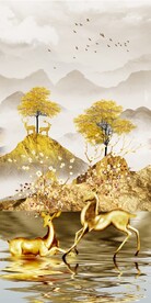 抽象麋鹿发财树