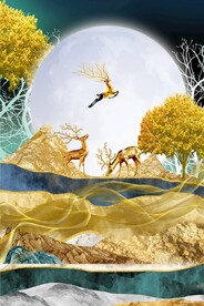 抽象麋鹿发财树