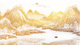 中国风金色山水画