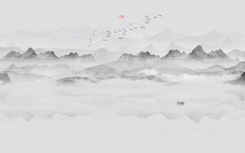 灰色抽象水墨山水画