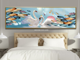 抽象炫彩羽毛天鹅床头装饰画