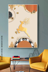 现代轻奢爱马仕橙一鹿高升装饰画