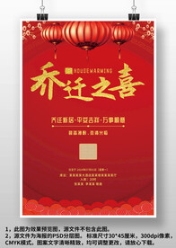 红色中国风乔迁之喜邀请函海报