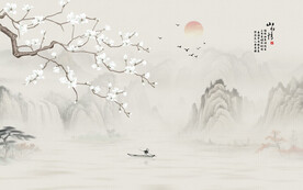 新中式兰花花鸟画背景墙壁纸