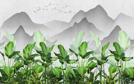 3d热带植物花鸟背景墙