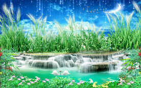 河流湖面芦苇水草电视客厅背景墙