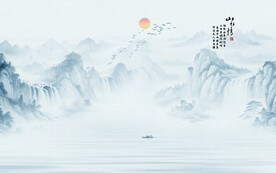 新中式山水情水墨国画背景墙