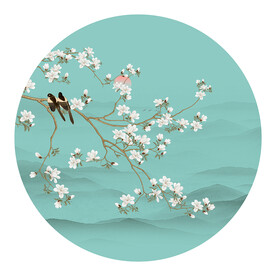 古画工笔花鸟屏风