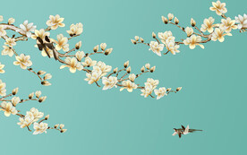 古画工笔花鸟屏风