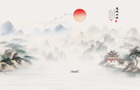 山水风景水墨山水图