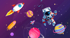 卡通宇航员太空星球火箭星空背景