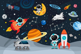 卡通宇宙星球太空火箭宇航员背景