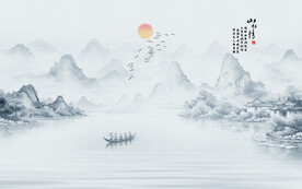 新中式水墨山水画电视背景墙