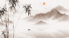 竹子山水画背景墙