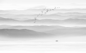 灰色意境水墨山水画