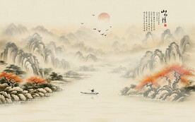 新中式意境山水水墨画背景墙