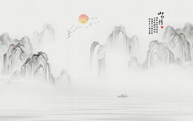 新中式沙发风景画背景墙