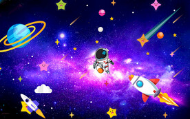 卡通星空儿童房背景墙