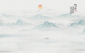 中式屏风隔断水墨山水画