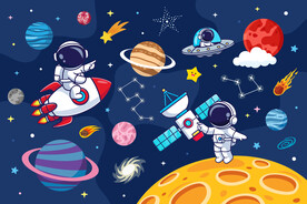卡通宇航员太空火箭宇宙星球背景