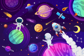 梦幻宇宙星球卡通太空宇航员背景