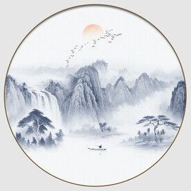 圆形山水水墨画