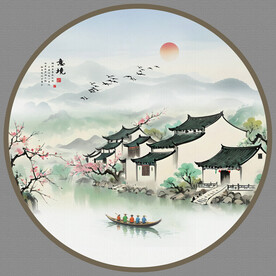 圆形水墨江南
