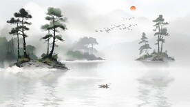 新中式蓝色古典意境水墨电视背景