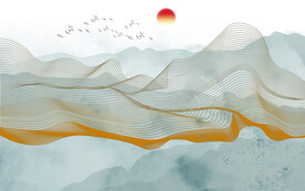 新中式抽象线条山水画壁画