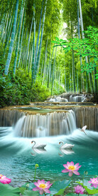 流水生财竹林风景画3D立体玄关